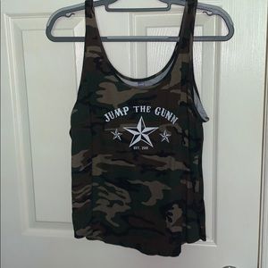 “Jump the Gunn” camo tank top